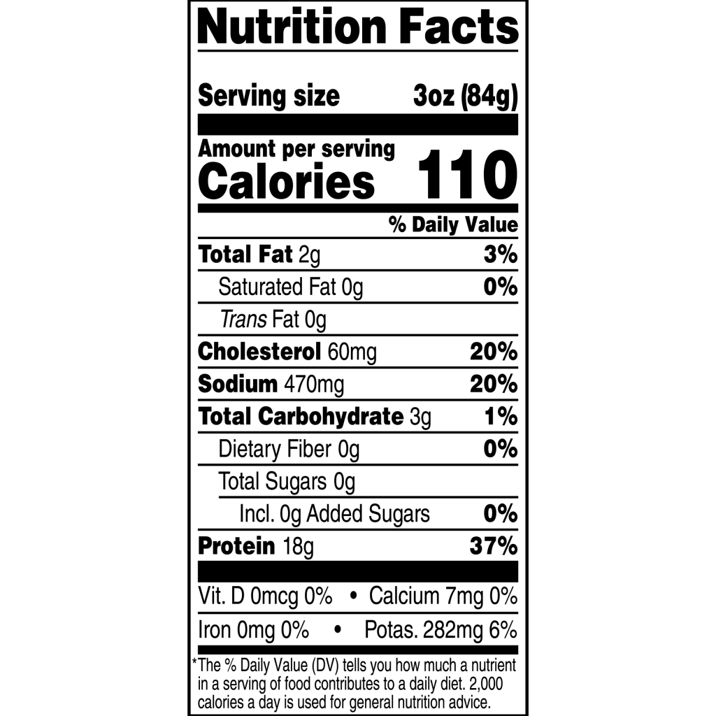 nutrition facts for John Soules Foods Flame Grilled Diced Chicken